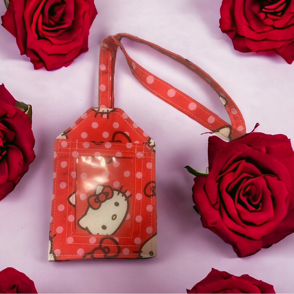 Hello Kitty luggage tag cotton hand made USA red motif great summer travel gift